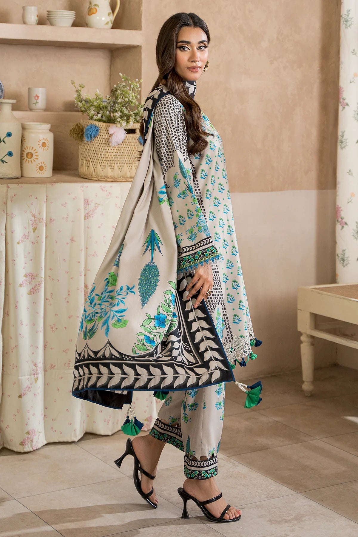 3-Pc Unstitched Embroidered Staple Suit