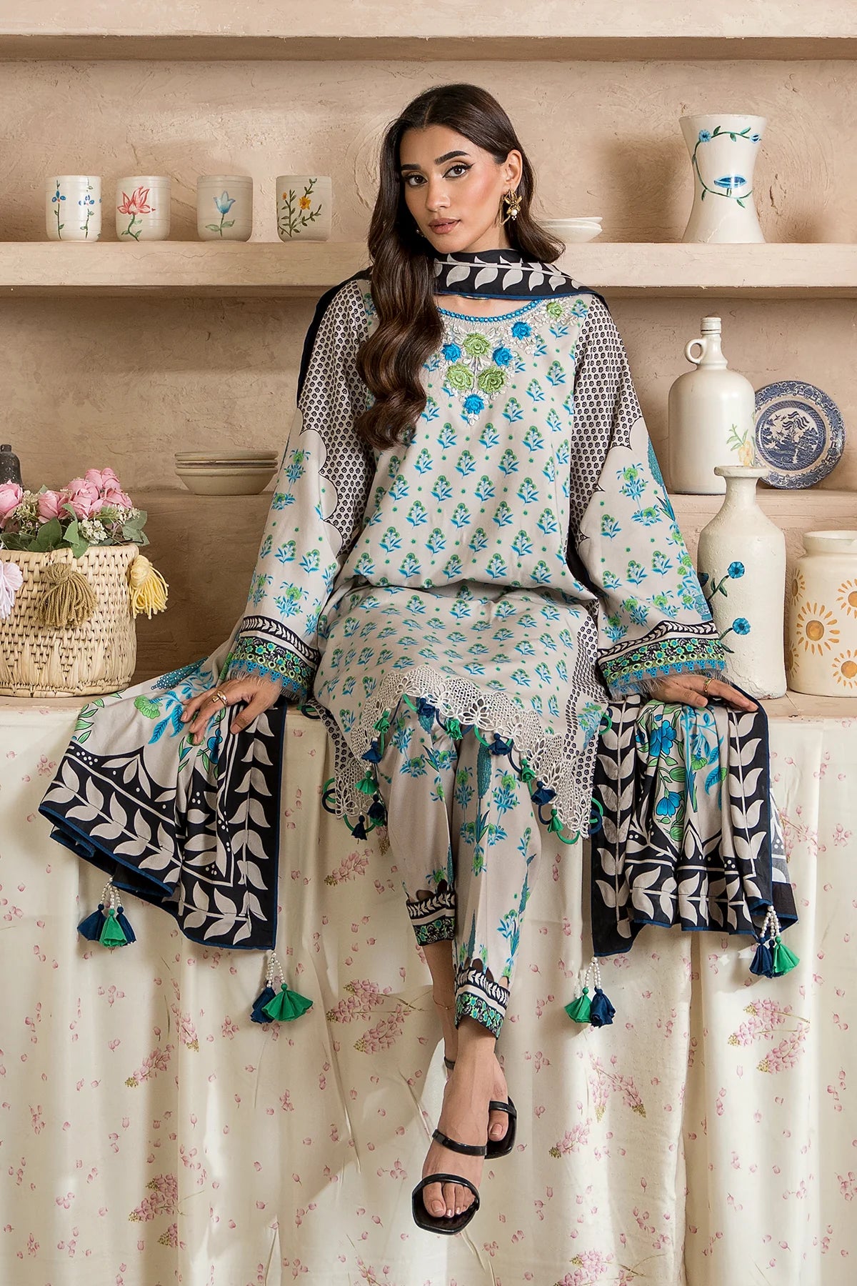 3-Pc Unstitched Embroidered Staple Suit