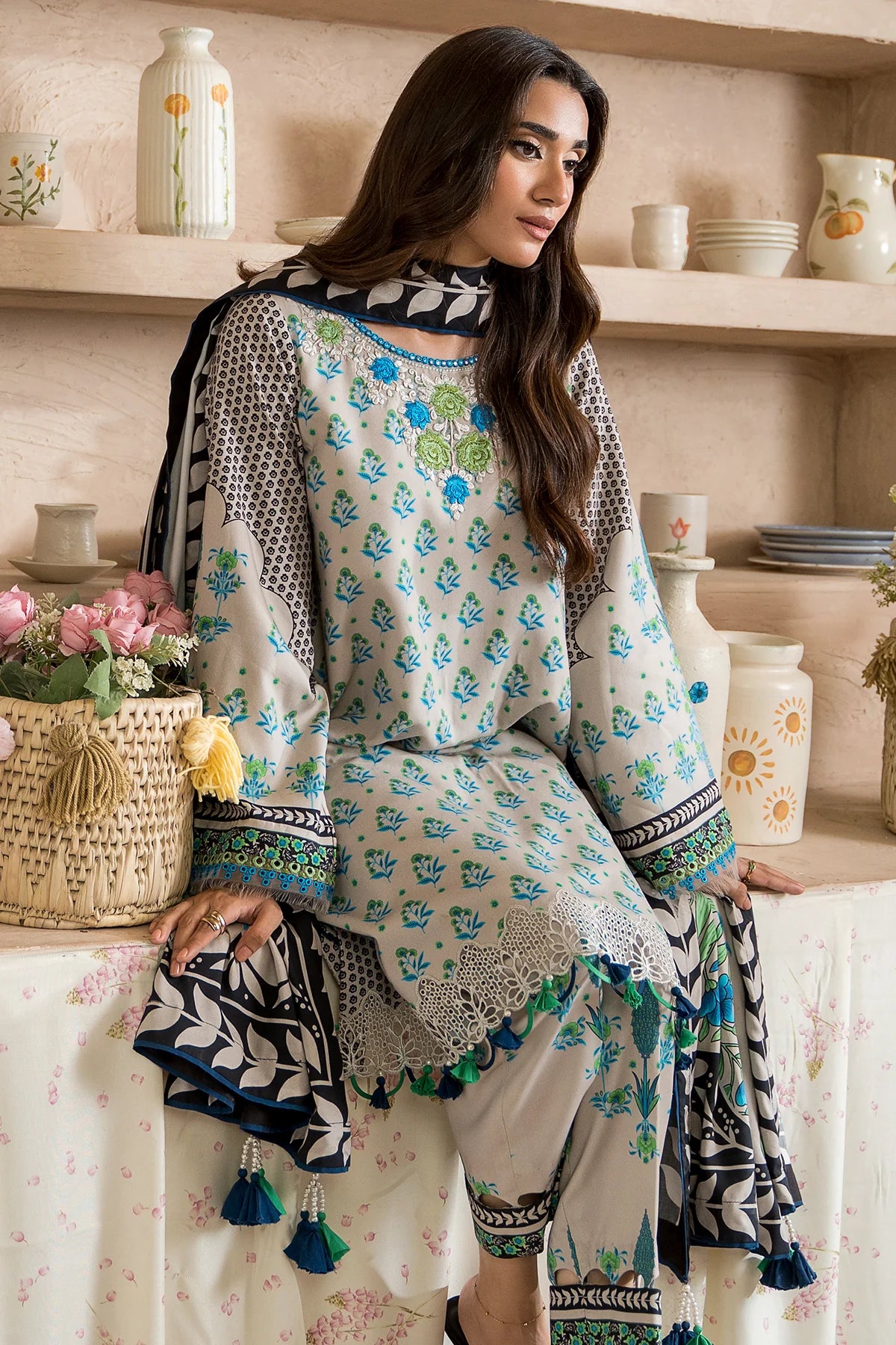 3-Pc Unstitched Embroidered Staple Suit