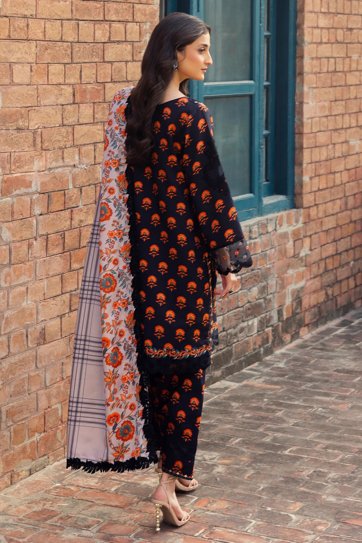 3-PC Embroidered Staple Shirt with Staple Shawl and Trouser